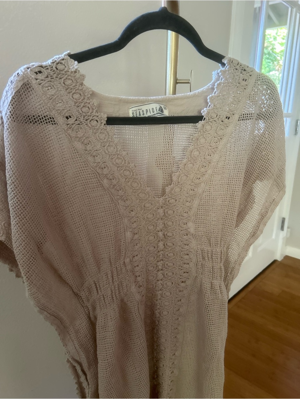 Seaspice Beige Crochet Mesh Beach Cover Up Tunic Resort Swim Cover-Up Boho M